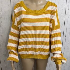 Anthro Blank Paige Striped Oversize Gold Cream Salmon Striped Sweater Size Small